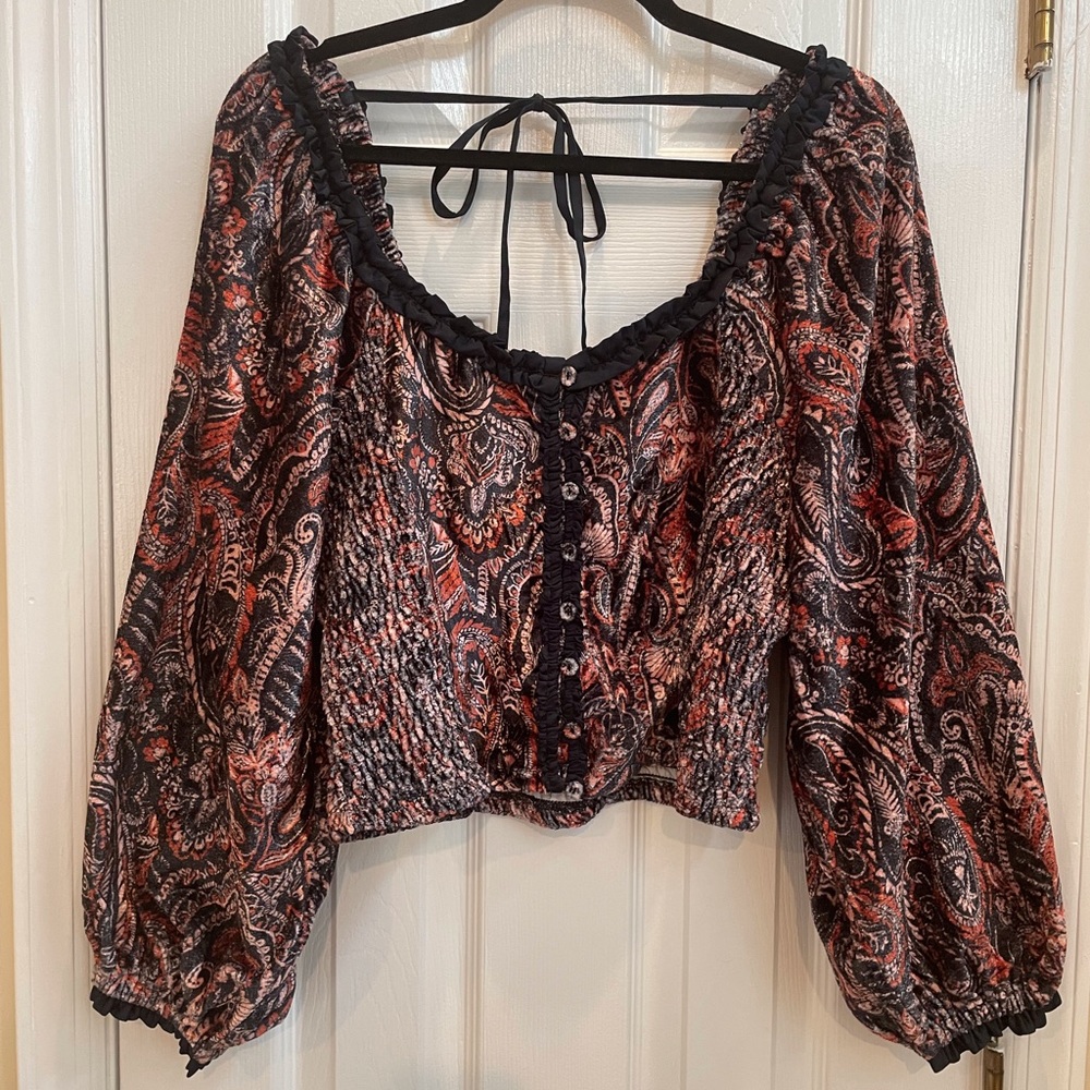 FREE PEOPLE Dare Me Velvet Blouse in Black Combo